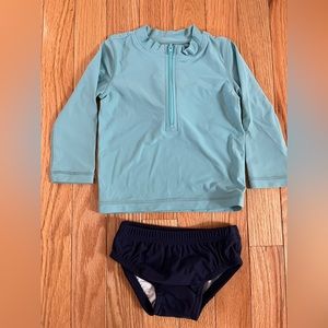 Primary Turquoise Rashguard and Navy Swim Diaper Set, Size 6-12m